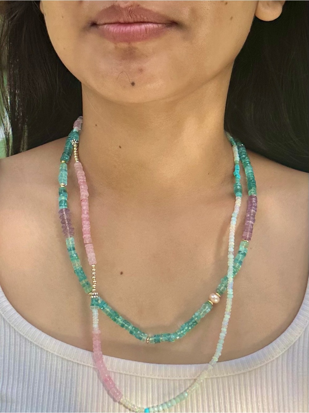 Aquamarine Blue Crystal Beaded Necklace - with Lavender Amethyst accents!